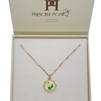 Collana Tamburello in Argento con Zirconi