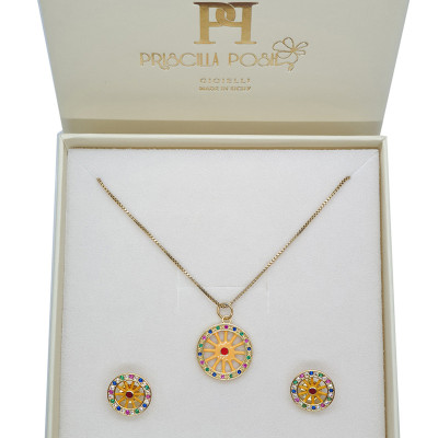 Collana Ruota Carro in Argento con Zirconi