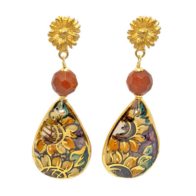 Orecchini Gocce in Ceramica Girasoli