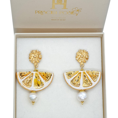 Orecchini Limoni in Ceramica di Caltagirone