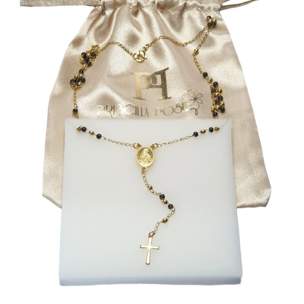 Collana Rosario nera e oro in acciaio