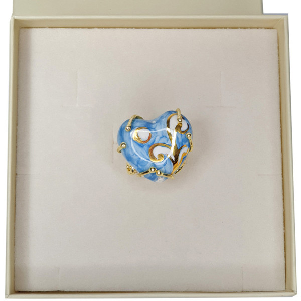 Anello Cuore Azzurro in Ceramica di Caltagirone