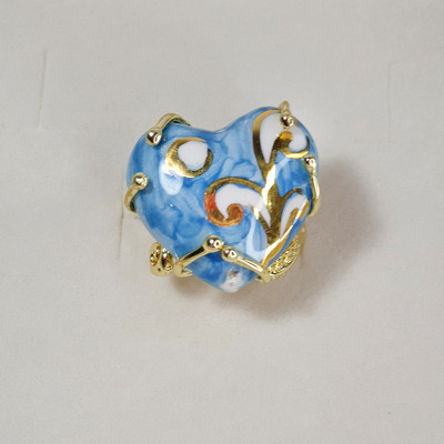 Anello Cuore Azzurro in Ceramica di Caltagirone