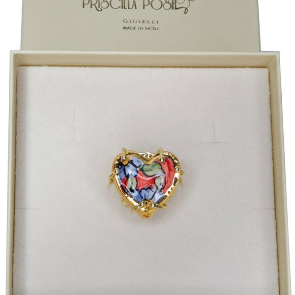 Anello Cuore Giallo in Ceramica di Caltagirone