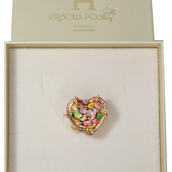 Anello Cuore Rosso in Ceramica di Caltagirone