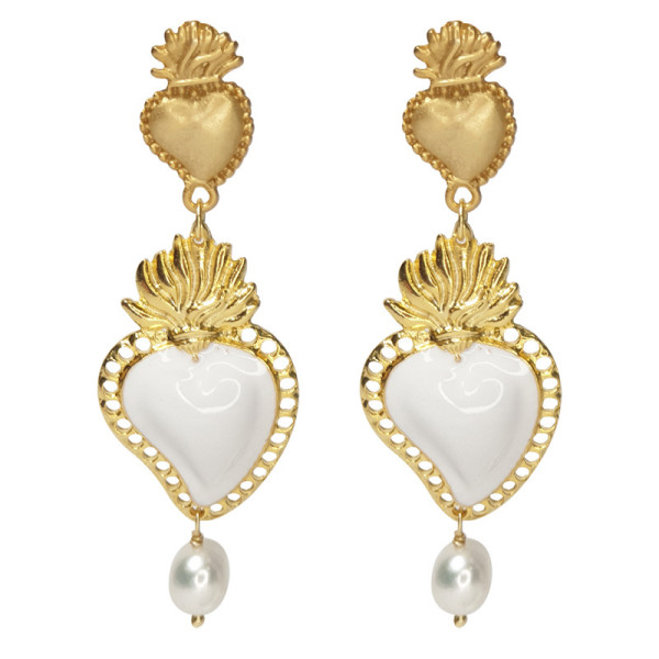 Orecchini Cuore Sacro Bianco
