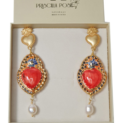 Orecchini Cuore Sacro in Ceramica