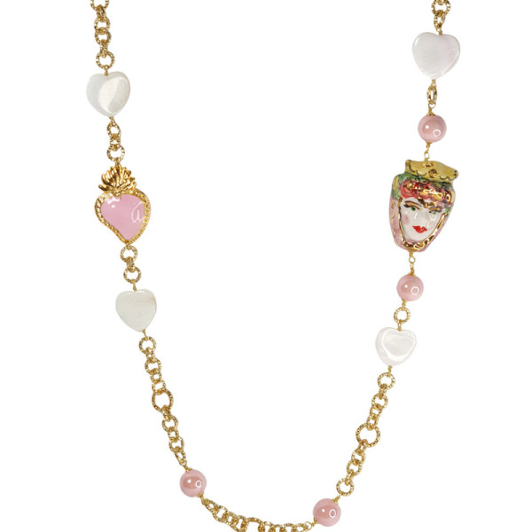 Collana Testa di moro in Ceramica e Cuore Sacro rosa