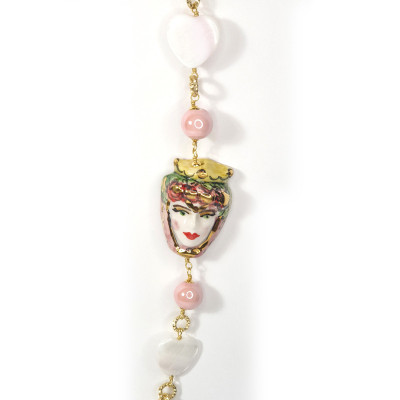 Collana Testa di moro in Ceramica e Cuore Sacro rosa