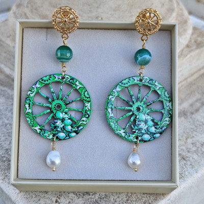 Orecchini Carro Siciliano Verde – Gioielli Artigianali Priscilla Posh