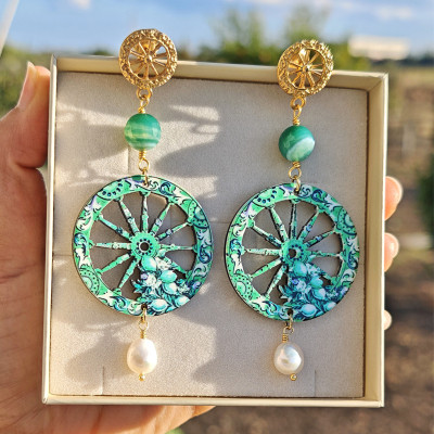 Orecchini Carro Siciliano Verde – Gioielli Artigianali Priscilla Posh