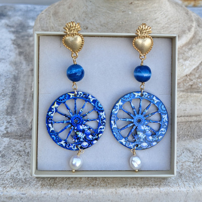 Orecchini Carro Siciliano Blu | Gioielli Artigianali Sicilia