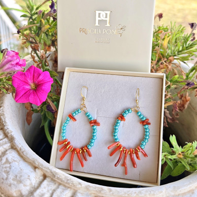 Orecchini Turchese e Corallo del Mediterraneo | Priscilla Posh