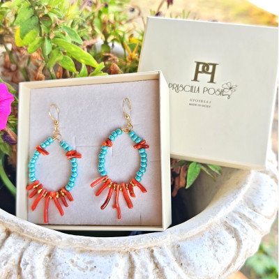 Orecchini Turchese e Corallo del Mediterraneo | Priscilla Posh